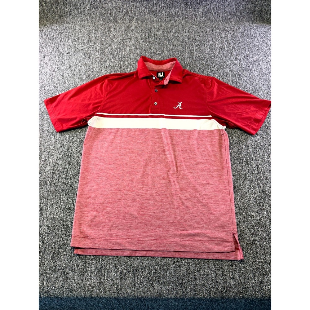 Alabama Crimson Tide Polo Shirt Mens Large Red FootJoy Football NCAA Side Slit